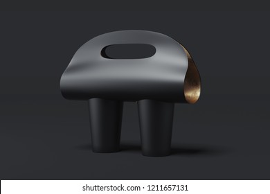 Blank black coffee cup carrier mockup isolated on black background. 3d rendering.