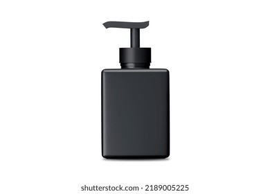 Blank Black Cosmetic Square Pump Bottle Mockup Isolated On White Background. 3d Rendering.