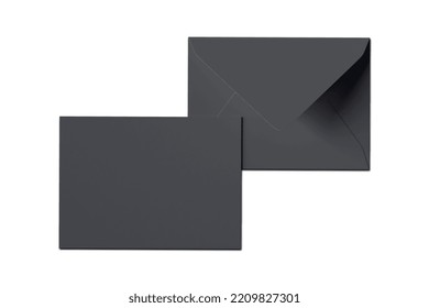 Blank Black Envelope Mockup, Front And Back View Isolated On White Background. 3d Rendering.