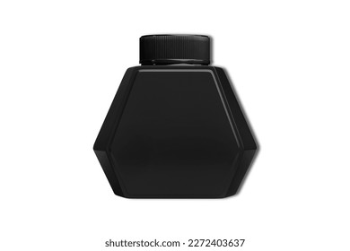 Blank black ink bottle mockup template isolated on white background. 3d rendering.
