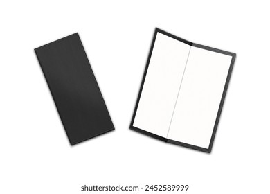 Blank Black Leather restaurant menu mockup isolated on white background. 3d rendering. Black open and closed cafe or restaurant menu mockup template. - Powered by Shutterstock