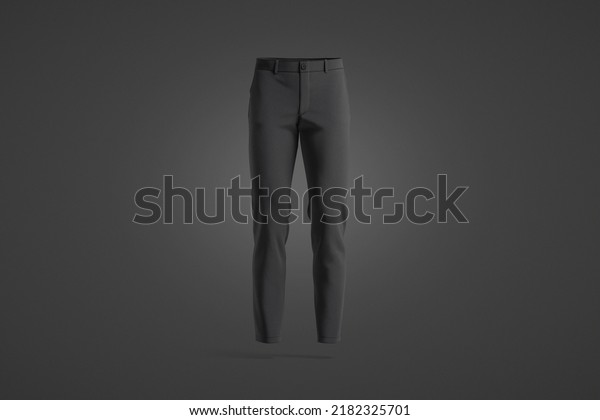 Blank\
black man pants mockup, dark background, 3d rendering. Empty denim\
or fabric casual men trackpants mock up, front view. Clear basic\
textile breeches for daily male clothes\
template.