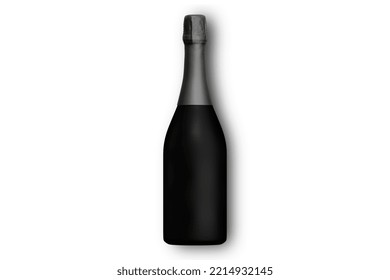 Blank Black Matte Champagne Bottle Mockup Isolated On White Background. 3d Rendering.