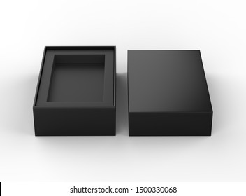 Blank Black Mobile Box Packaging Mockup Template Isolated On White Background, 3d Illustration.