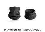 Blank black neck gaiter mock up, front view, no gravity, 3d rendering. Empty windproof bandana tube for cycling sport mockup, isolated. Clear fabric protection clothing for face cover template.
