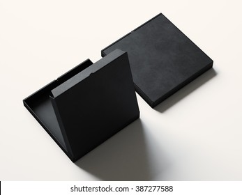 Blank Black Open Pizza Paper Box Isolated On White Background. Horizontal Mockup. 3d Render