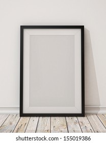 Blank Black Picture Frame On The Wall And The Floor