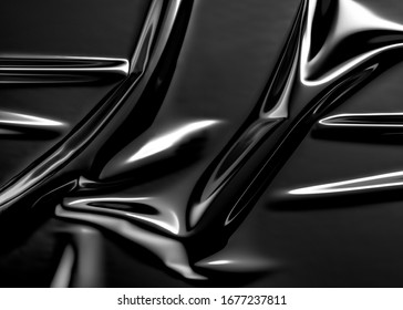 Blank black plastic foil wrap overlay mock up, 3d rendering. Empty disposable polymer film mockup dark. Clear textured wrinkle slick wrapper for bag or storage packet mokcup template.