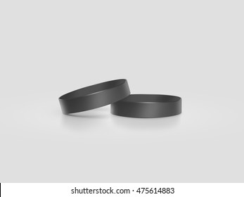 Blank Black Rubber Wristband Mockup, Clipping Path, 3d Illustration. Clear Sweat Band Stack Mock Up Design. Sport Sweatband Pile Template. Silicone Fashion Round Social Bracelet. Unity Band.