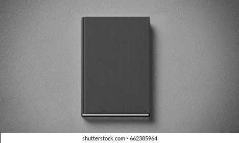 Blank Black Tissular Hard Cover Book Mock Up, Front Side View, 3d Rendering. Empty Notebook Hardcover Mockups, Isolated. Bookstore Branding Template. Plain Textbook With Clear Binding. Booklet Above