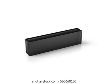 Blank Black Transparent Acrylic Desk Block Mockup, 3d Rendering. Dark Glass Name Plate Design Mock Up. Grey Plastic Namplate Template Isolated On White. Corporate Stationery Rectangle