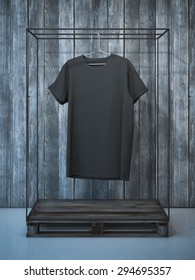 Blank Black T-shirt On Hanger. 3d Rendering