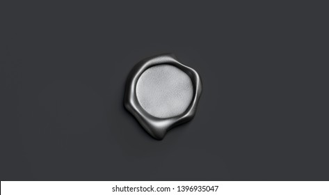 Blank Black Wax Stamp Mock Up, Isolated On Dark Background, Depth Of Field, 3d Rendering. Empty Grey Letter Mark Mockup, Top View. Clear Mail Signature Front For Emboss Template.