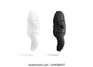 Blank Black And White Baby Zip-up Sleepsuit Mockup, Profile View, 3d Rendering. Empty Fabric Sleepwear For New Born Mock Up, Isolated. Clear Overalls Or Jumpsuit With Zipper Template.