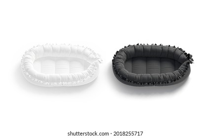 Blank Black And White Babynest Lounger Mockup, Top View, 3d Rendering. Empty Protection Envelope Or Capsule For Newborn Mock Up, Isolated. Clear Bassinet Cushion For Baby Cosleep Template.