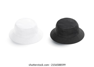 Blank black and white bucket hat mock up, side view, 3d rendering. Empty textile oversized sunhat for fisherman mockup, isolated. Clear jungle canvas boonie for streetwear template. - Shutterstock ID 2156588599
