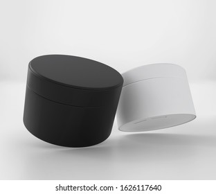 Blank black and white cosmetic jar mockup with cap, Realistic packaging mockup template, 3d rendering isolated on light background