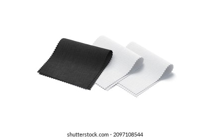 Blank Black And White Folded Fabric Samples Mockup, Side View, 3d Rendering. Empty Spandex Multi Representation Swatch Mock Up, Isolated. Clear Drape Or Fiber Diy Sampler Template.