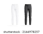 Blank black and white man pants mockup, front view, 3d rendering. Empty textile basic trackpants or trousers mock up, isolated. Clear male denim slacks with pocket template.
