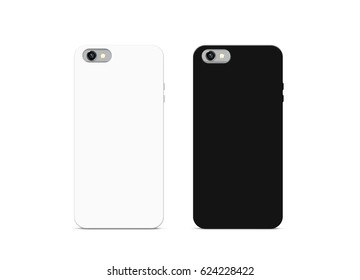 Blank Black And White Phone Case Mock Up, Isolated, 3d Illustration. Empty Smartphone Cover Mockups Set Ready For Logo, Texture Print Presentation. Cellphone Protector Cover Design Concept.