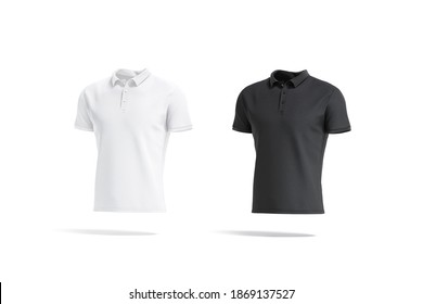 Blank Black And White Polo Shirt Mockup, Side View, 3d Rendering. 