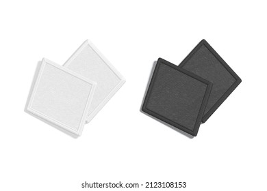 Blank Black And White Rhombus Embroidered Patch Mockup Pair, Isolated, 3d Rendering. Empty Stitches Embroidery Icon Mock Up, Side View. Clear Fabric Unity Or Team Label Template.