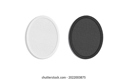 Blank Black And White Round Embroidered Patch Mockup, Top View, 3d Rendering. Empty Stitched Sign For Unity Iconic Mock Up, Isolated. Clear Circle Textile Badge For Protest Template.