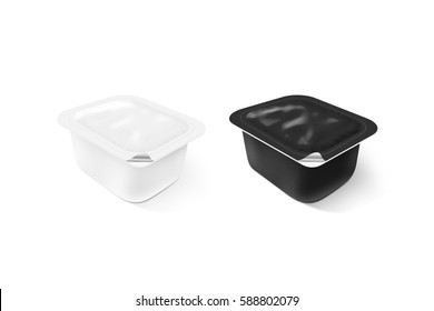 Blank Black And White Sauce Plastic Container Mock Up Stand Isolated, 3d Illustration. Sause Clear Jar Mockup. Dip Empty Box Design Presentation. Butter Or Honey Packaging. Jam Bank Template.