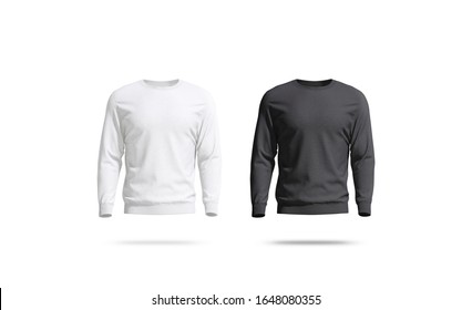 Blank black and white sweatshirt mock up set, front view, 3d rendering. Empty winter daily clothe mockup, isolated. Clear man overall sweat-shirt for warm outfit mokcup template.