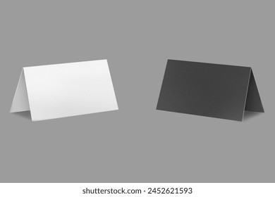 Blank black and white table card, table place tag, invitation or greeting card mockup template isolated over grey background. 3d rendering. - Powered by Shutterstock