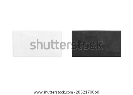 Blank black and white unfolded small towel mockup, top view, 3d rendering. Empty fabric wipe jack-towel mock up, isolated. Clear rectangular micorfiber rug for dhower template. Foto stock © 