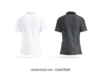Blank Black And White Women Polo Shirt Mockup, Back View, 3d Rendering. Empty Slim Poloshirt Or Tee-shirt With Collar Mock Up, Isolated. Clear Casual Textile Garment For Woman Template.