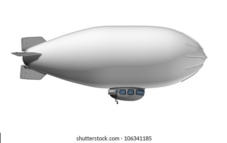 Blank Blimp Flying In The Air As A White Commercial Sign On A Side View Traveling To Advertise A Marketing Message To The Public.