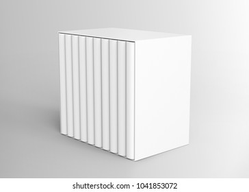 Blank Book With Cardboard Box Cover, Set Of Books In Case In 3d Render