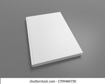 Blank Book Cover Mock Up On Gray Background. Wide Angle Side View In Perspective . 3d Illustration