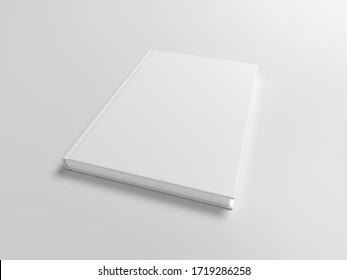 Blank Book Cover Mock Up On White Background. Wide Angle Side View In Perspective . 3d Illustration