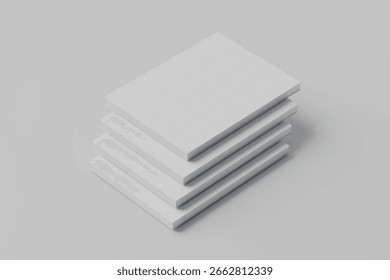 Blank Book Cover Stack Mockup on White Background. Realistic 3D Rendering for Custom Designs