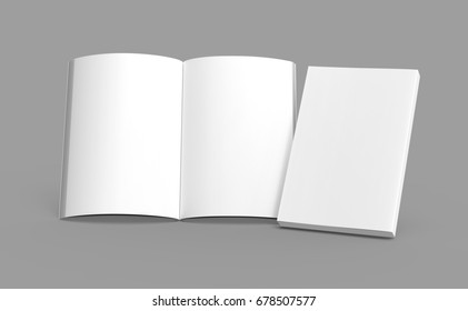 Blank Book Template, Mockup For Design Uses In 3d Rendering, One Standing Open Book With Closed One