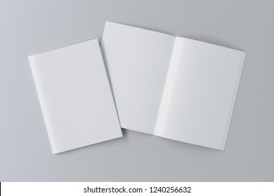 Blank booklet on white background with clipping path around booklets. Open and closed.  3d illustration
