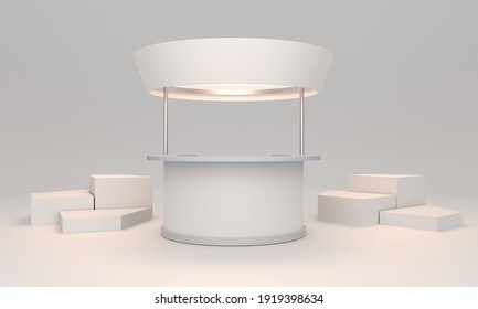 Blank Booth Counter Template, Promo POS Stand With Cubes, 3D Render