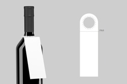 Blank Bottle Pop Out Neck Hanger Promotion Label Tag For Branding Wine Product In Glass Bottle Design With Label Die Cut Layout Scheme, 3d Render