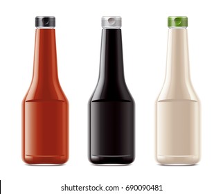 Blank bottles for sauces. 