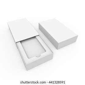 Blank Box Package For Mobile Phone, Or Other Things, Isolated On White Background, Mockup. 3D Illustration