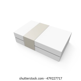 Blank Box With Paper Tape. Package For Mobile Phone, Software Or Other Things, Mockup. 3D Illustration