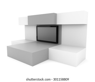 blank box wall or display with big tv screen