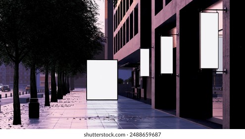 Blank Branding Signages, Outdoor signs, 3d rendering. 3d illustration.