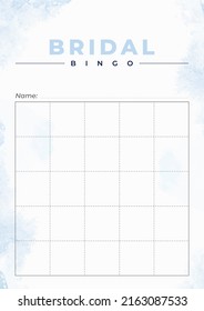 Blank Bridal Bingo Card - Printable A4 Sheet For A Bridal Bingo Game