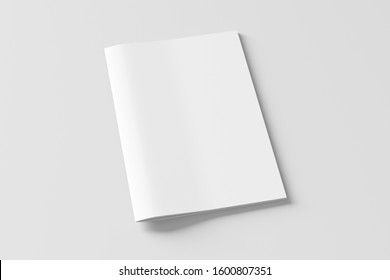 Blank Brochure Or Booklet Cover Mock Up On White. Isolated With Clipping Path Around Brochure. Side View. 3d Illustratuion