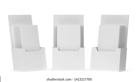 Blank brochure holder mockup. 3d illustration isolated on white background 