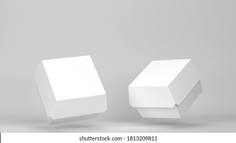 Blank Burger Packaging Box Mockup. 3d Illustration On Gray Background 